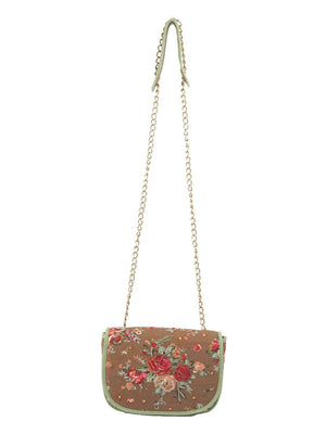 Ivory Tag Embellished Rose Hand Embroidered Handbag ÛÒ Front