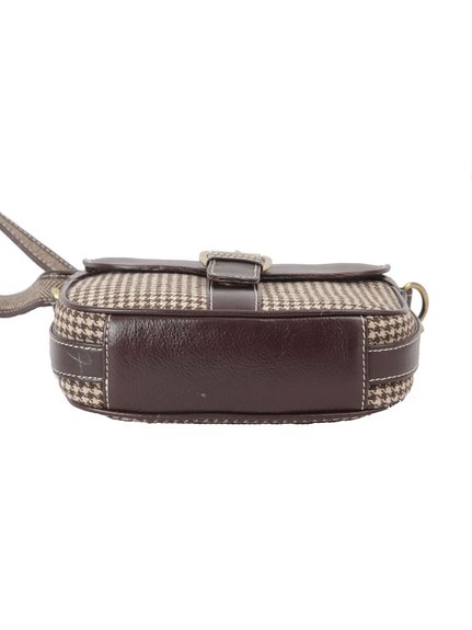 Ivory Tag Brown Leather & Houndstooth Crossbody Bag ÛÒ Bottom