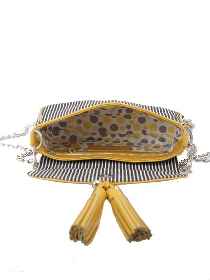 Ivory Tag Yellow Stripe Leather & Canvas Crossbody Bag ÛÒ Inside