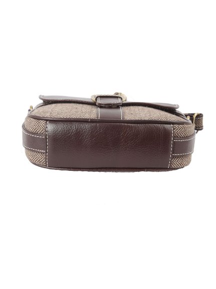 Ivory Tag Brown Leather & Twill Weave Crossbody Bag ÛÒ Bottom
