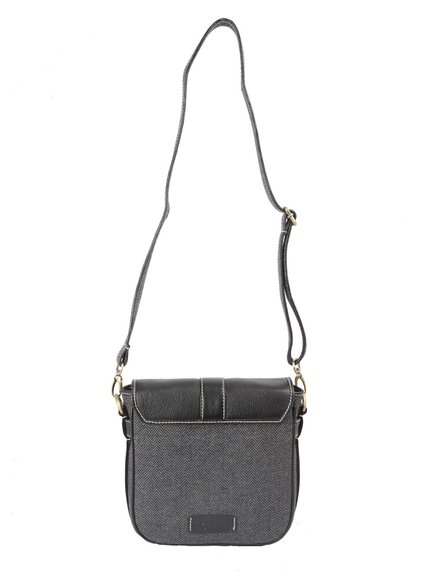 Ivory Tag Black Leather & Twill Crossbody Bag ÛÒ Back