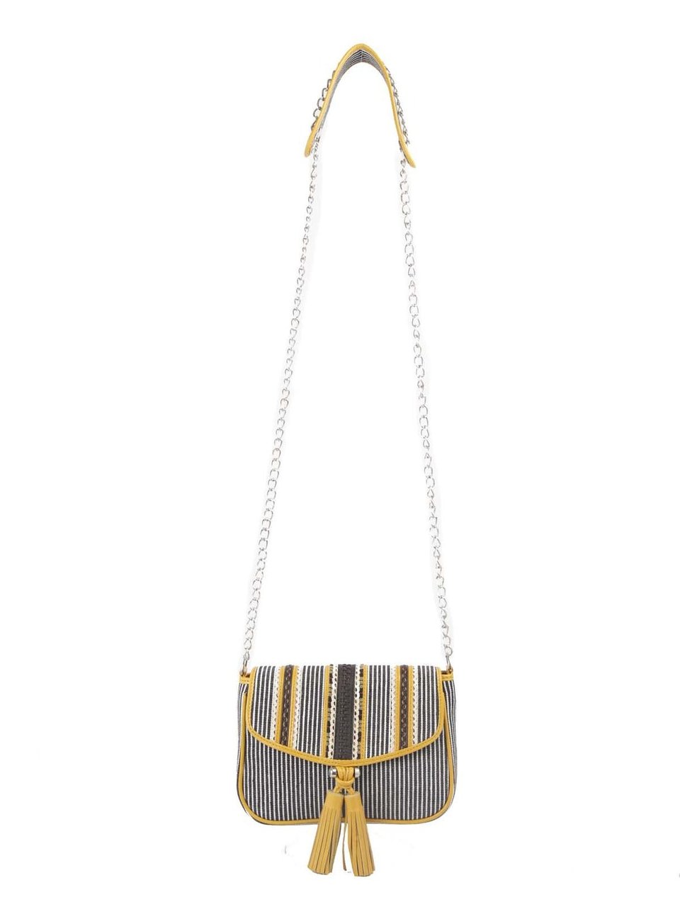 Ivory Tag Yellow Stripe Leather & Canvas Crossbody Bag ÛÒ Front