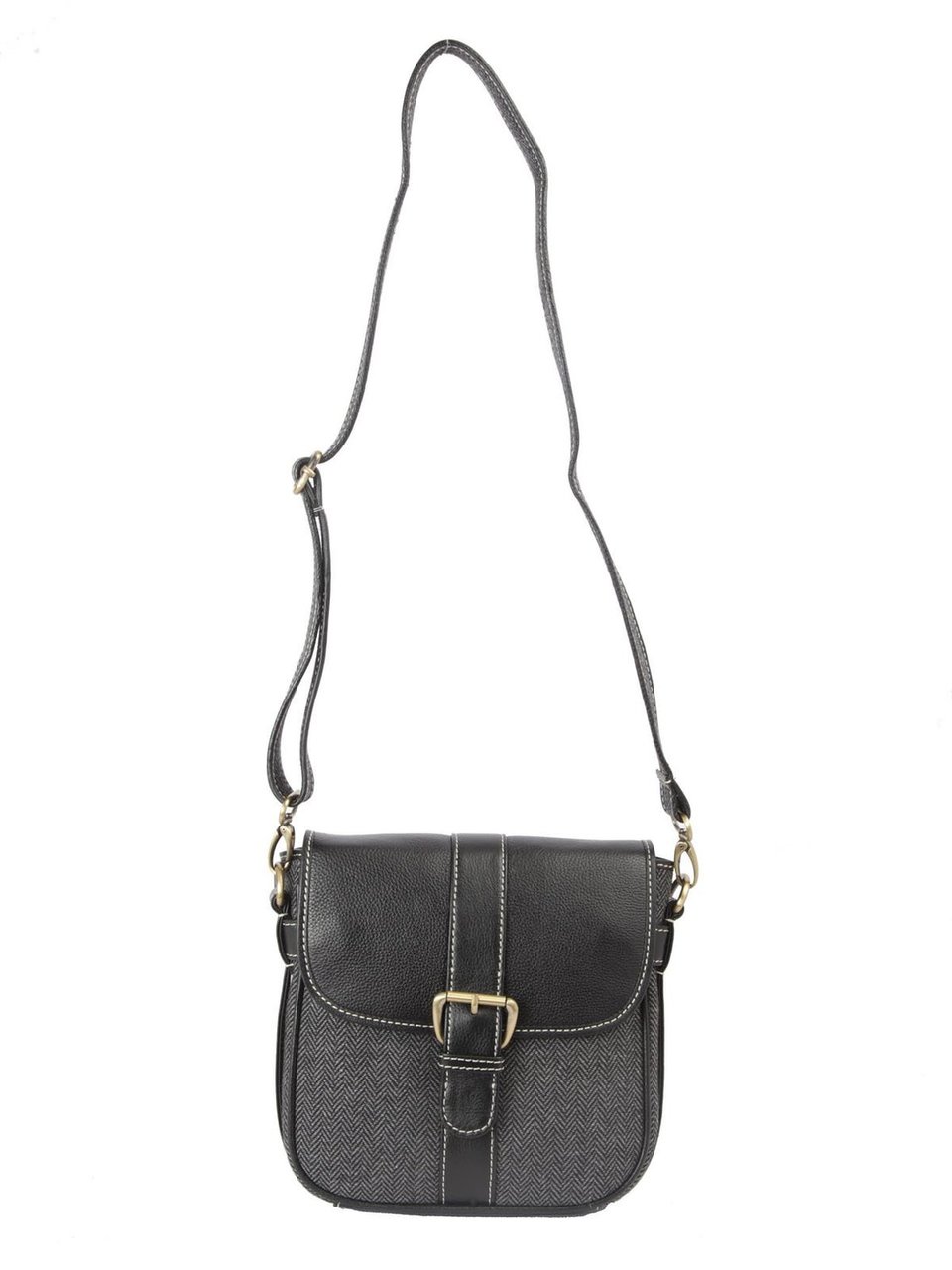 Ivory Tag Black Leather & Twill Crossbody Bag ÛÒ Front