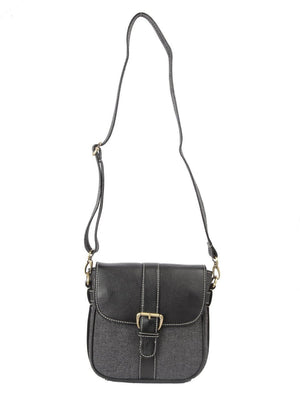 Ivory Tag Black Leather & Twill Crossbody Bag ÛÒ Front