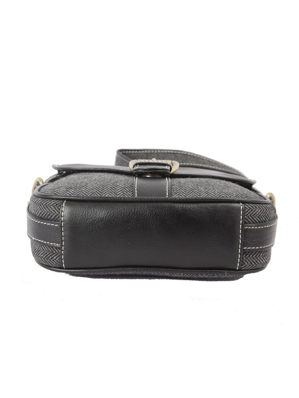 Ivory Tag Black Leather & Twill Crossbody Bag ÛÒ Bottom