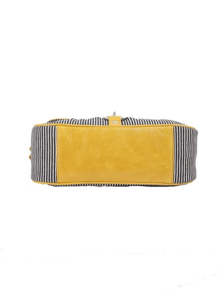 Ivory Tag Striped Patch Leather & Canvas Handbag ÛÒ Bottom