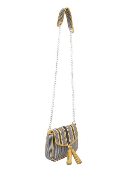 Ivory Tag Yellow Stripe Leather & Canvas Crossbody Bag ÛÒ Side