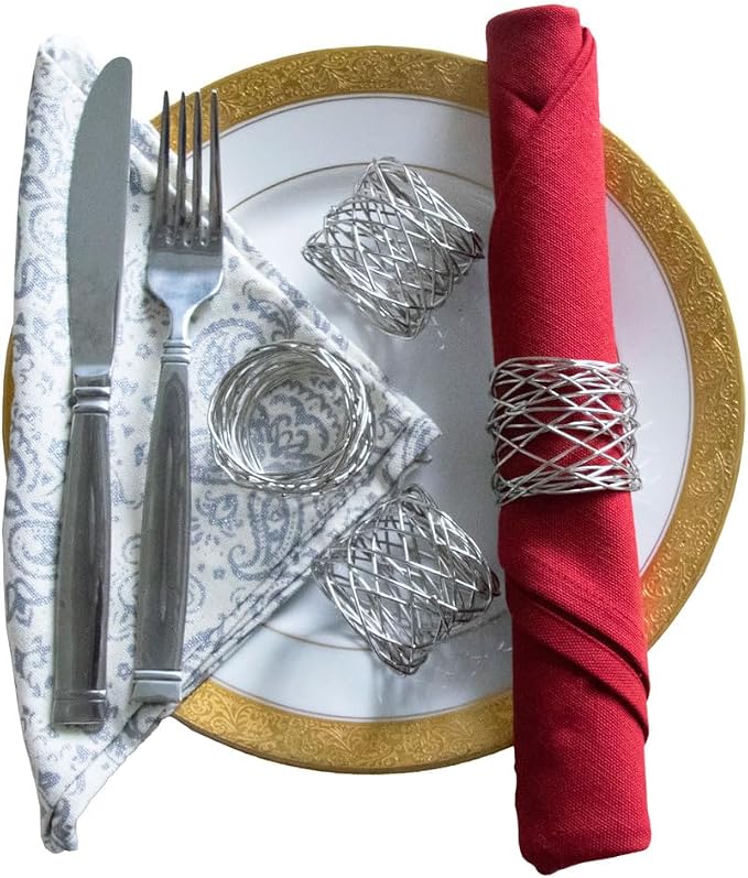 Handmade Artisan Crafted Mesh Metal Dining Napkin Rings, Silver