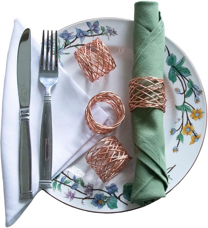 Handmade Artisan Crafted Mesh Metal Dining Napkin Rings, Copper