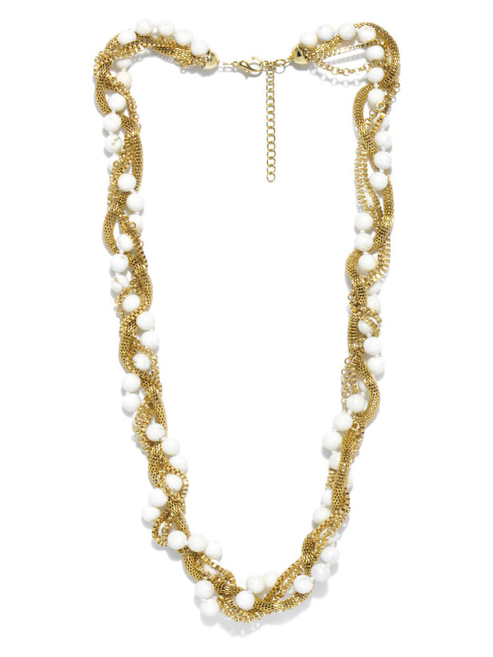 Ivory Tag Twisted Gold Chains and Marble Beads Necklace