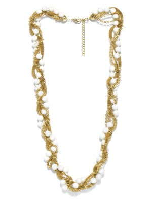 Ivory Tag Twisted Gold Chains and Marble Beads Necklace