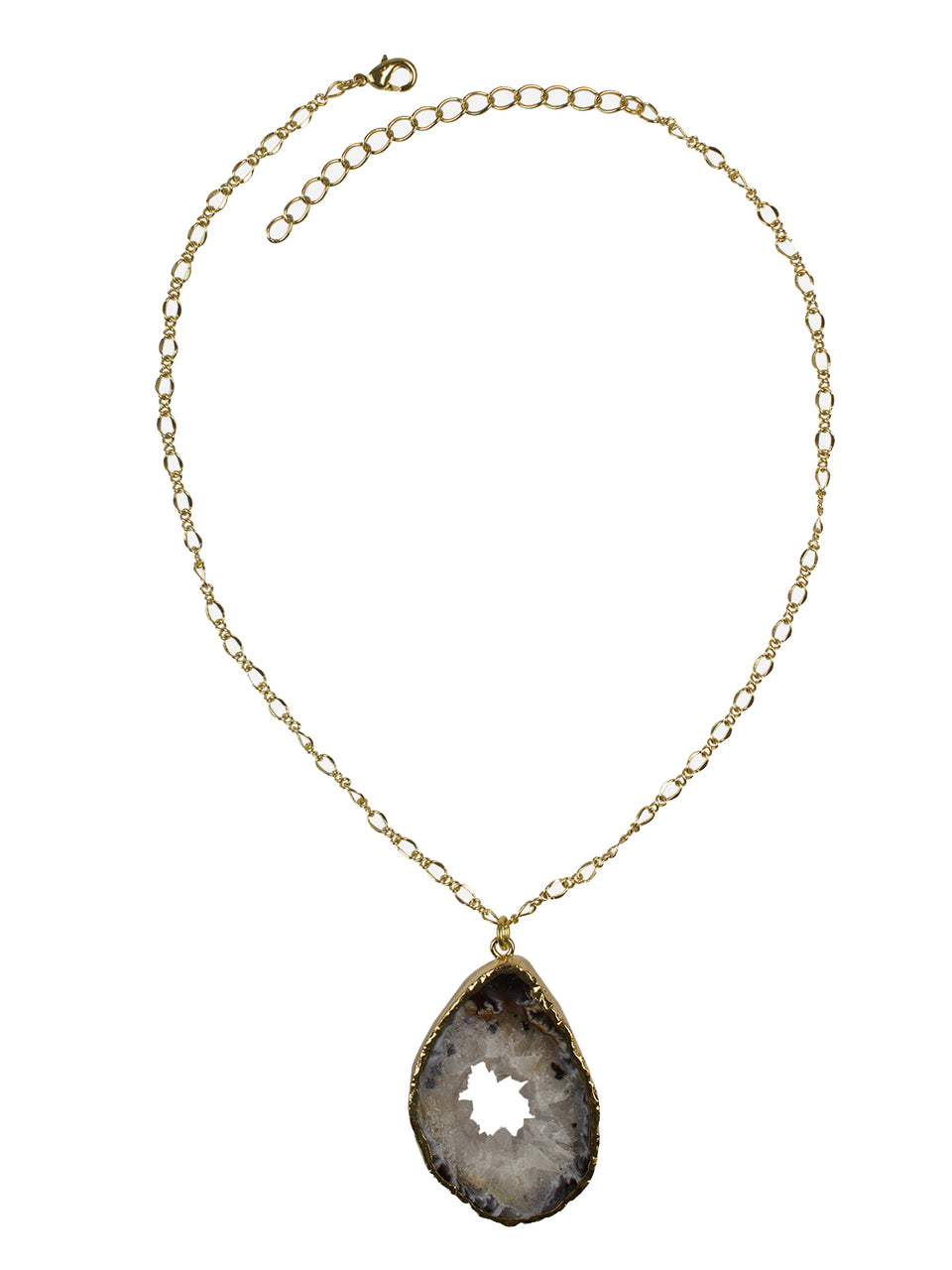 Ivory Tag Natural Grey Geode Stone Necklace