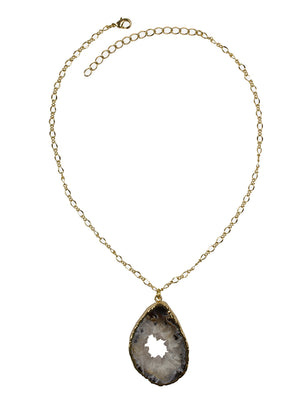 Ivory Tag Natural Grey Geode Stone Necklace