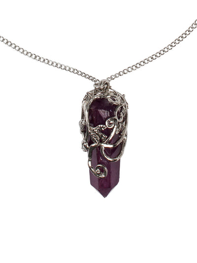 Ivory Tag Purple Crystal Necklace with Silver Vine Setting ÛÒ Detail