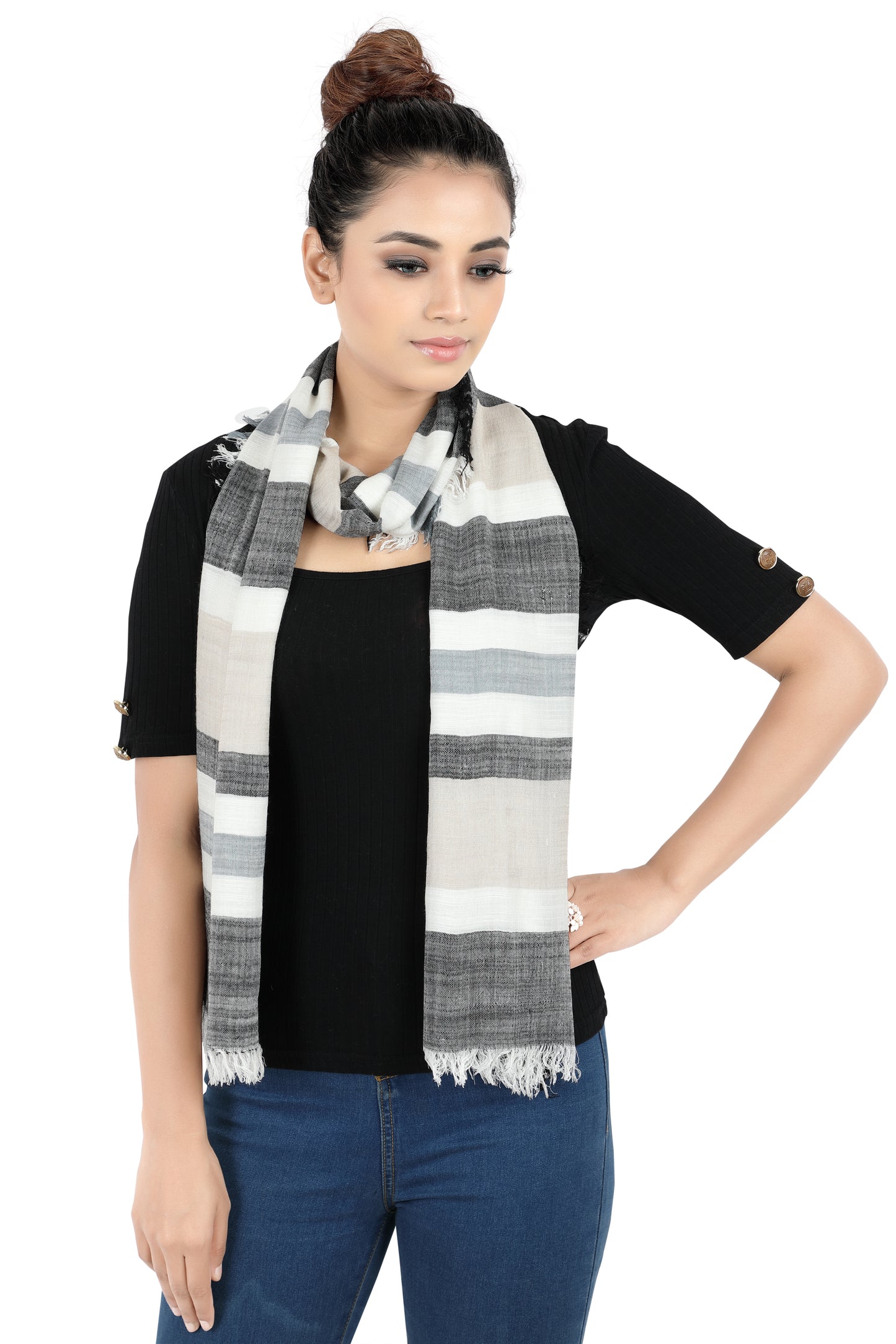 Multi-Colored Blue Grey Scarf Stole | Natural View