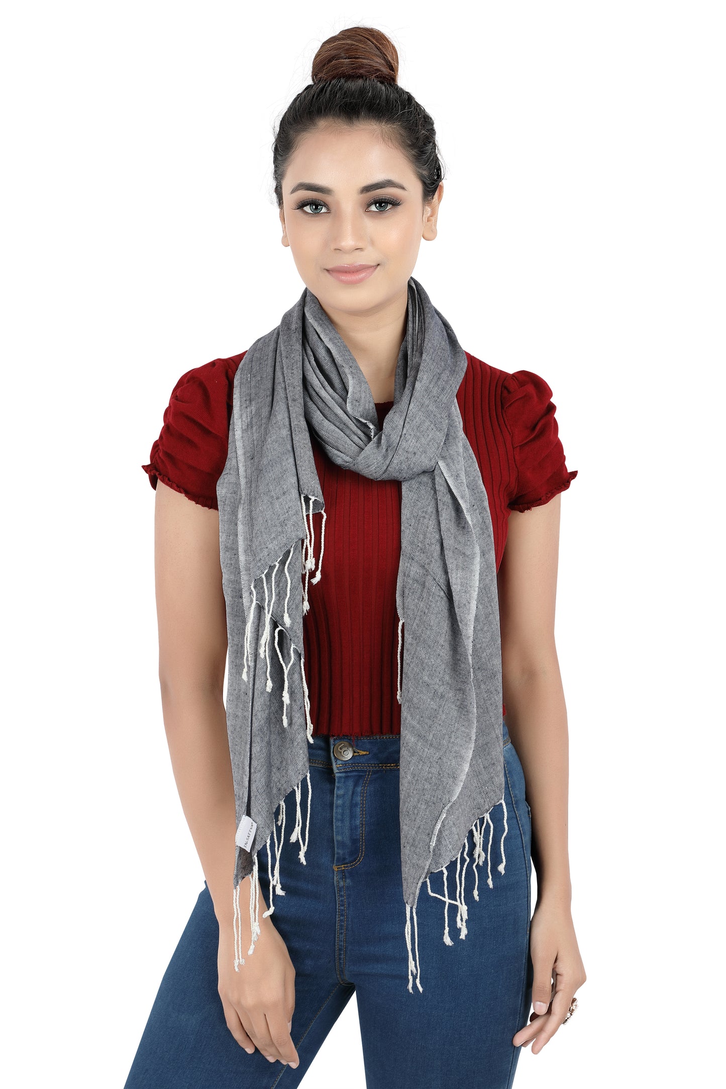 Classic Grey Pattern Scarf Stole | Natural View