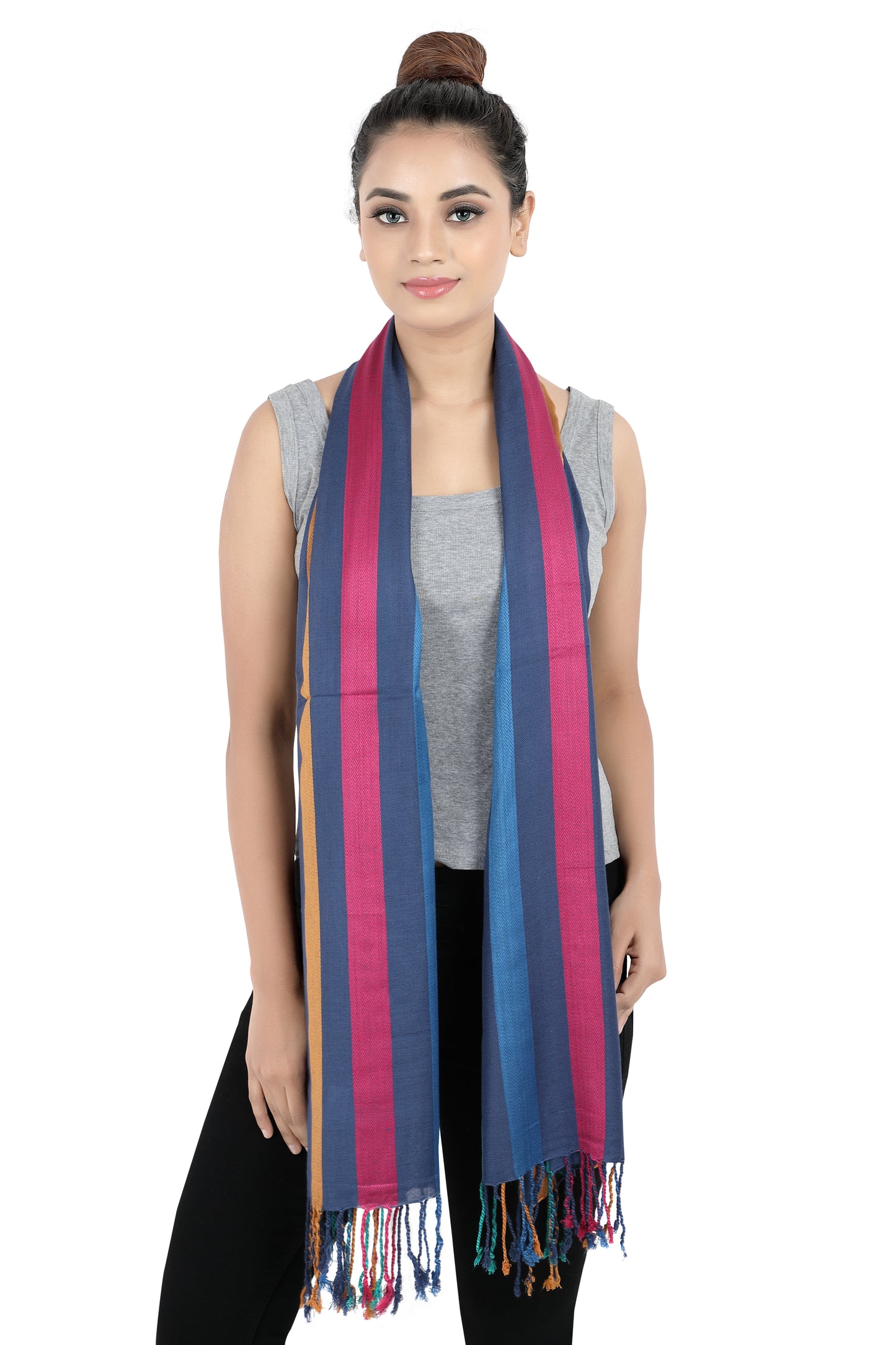 Blue Multi-Striped Scarf Stole | Natural View