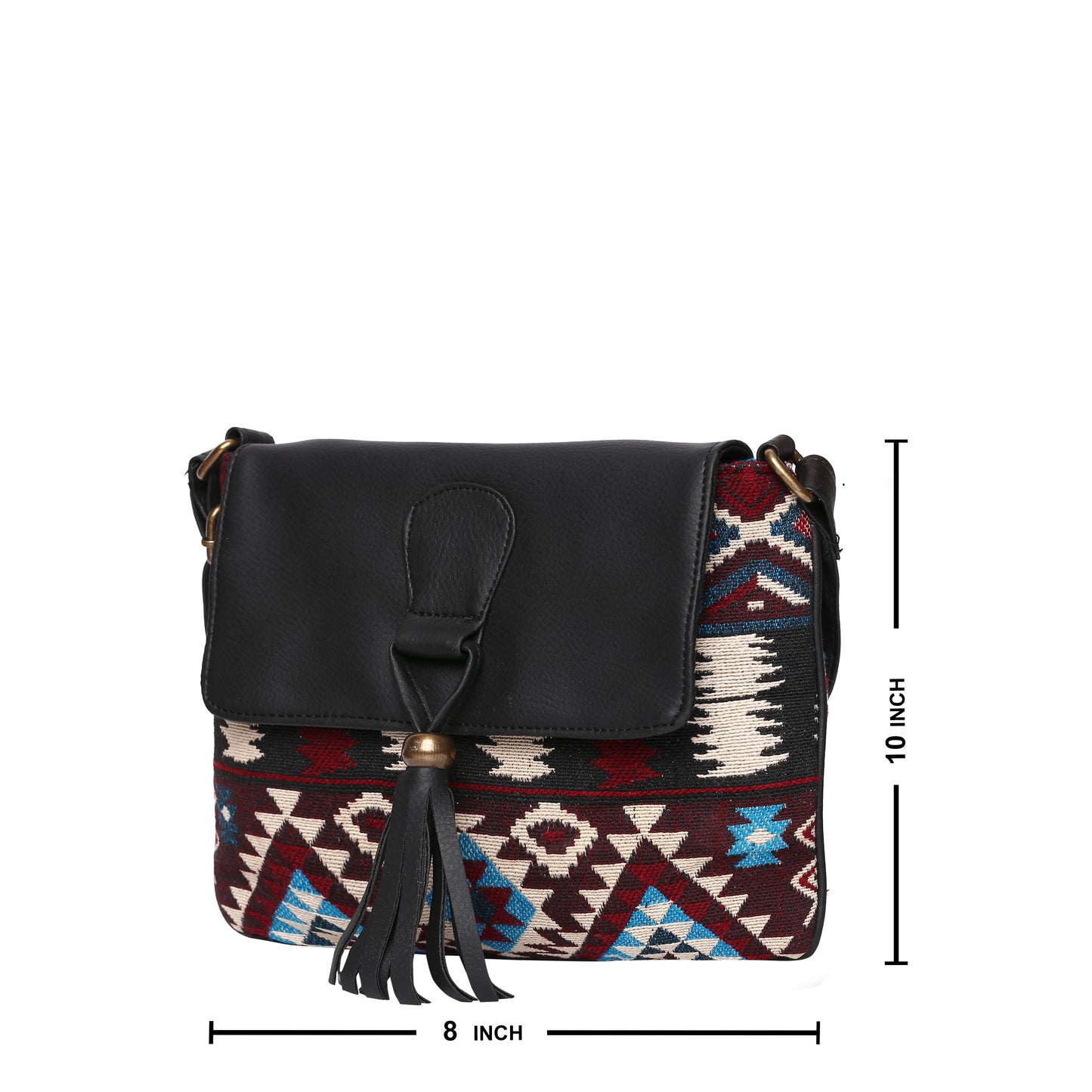 Women's Crossbody Multicolored Red Aztec Print w/Tassel