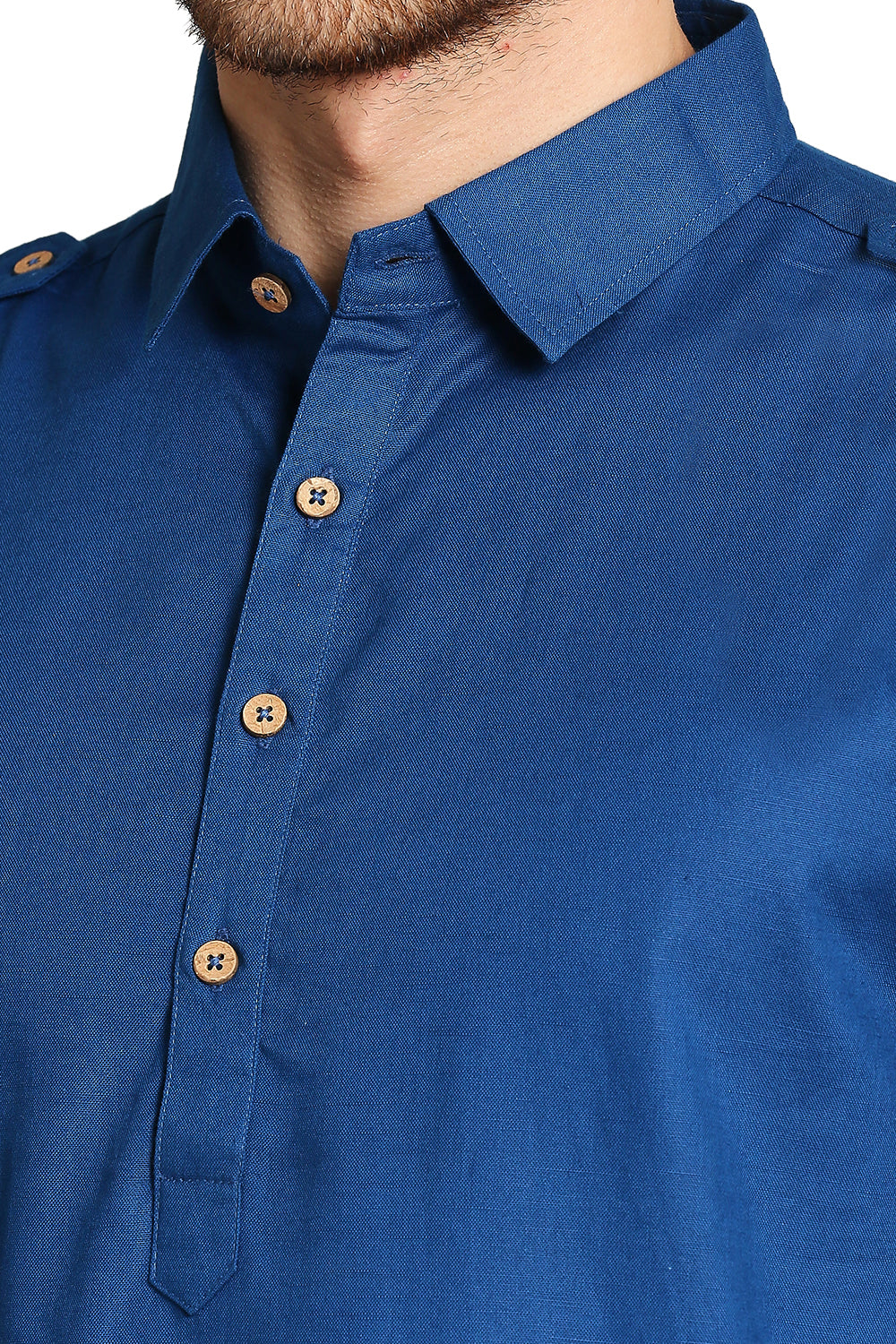In-Sattva Men's Pullover Pathani Rollup Sleeve Kurta Tunic with Shoulder Strap - Ink Blue
