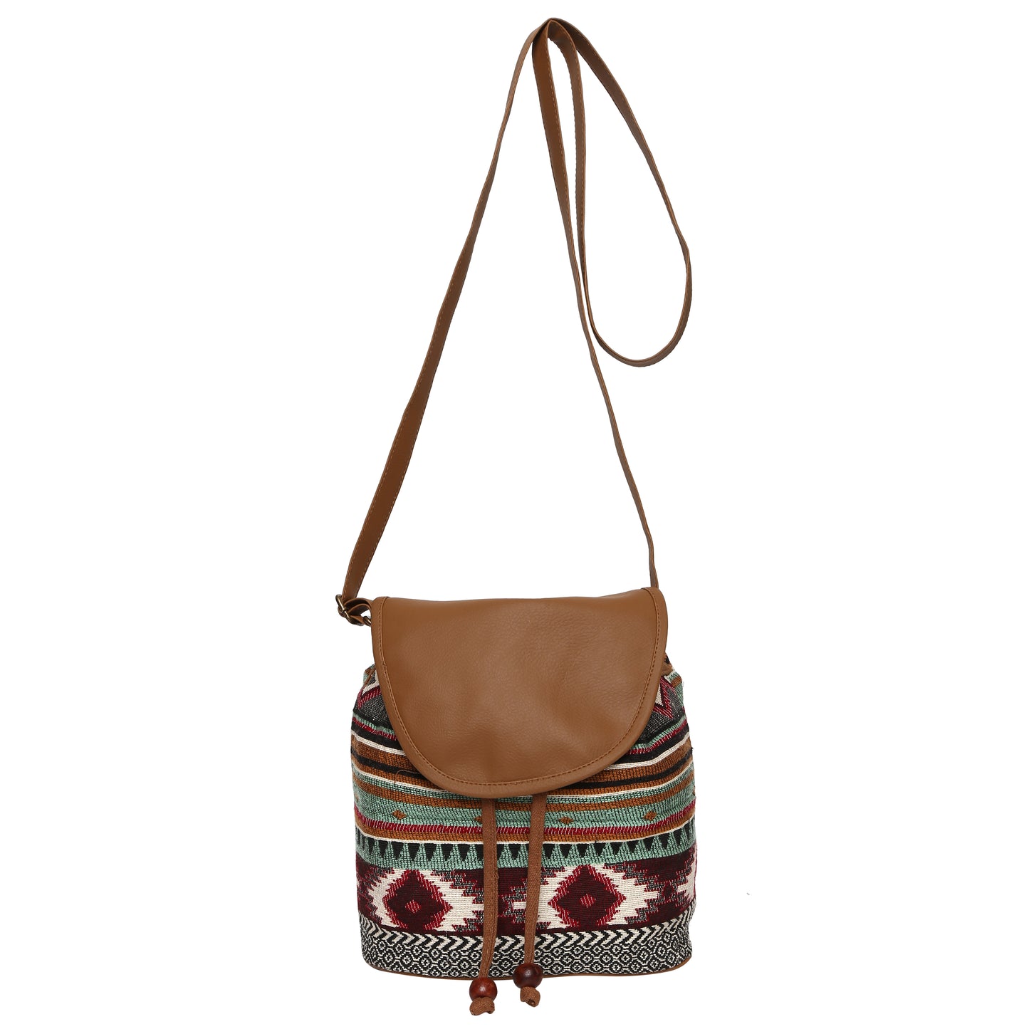Women's Crossbody Multicolor Green Tribal Print Bucket Bag