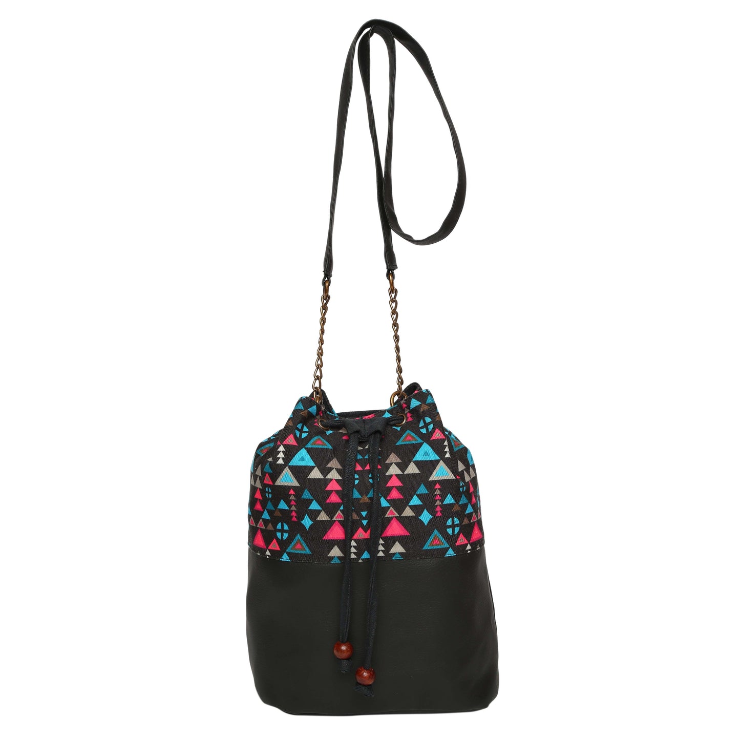 Women's Crossbody Tribal Aztec Print Black Bucket Bag