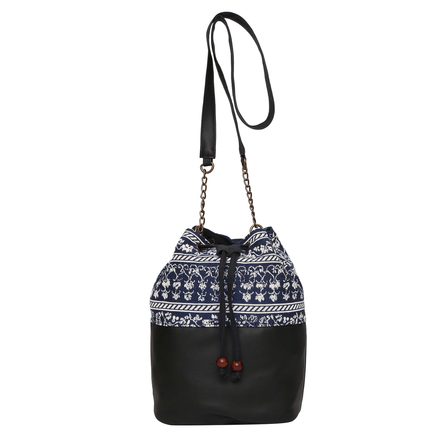 Women's Crossbody Floral Navy Blue Striped Black Bucket Bag