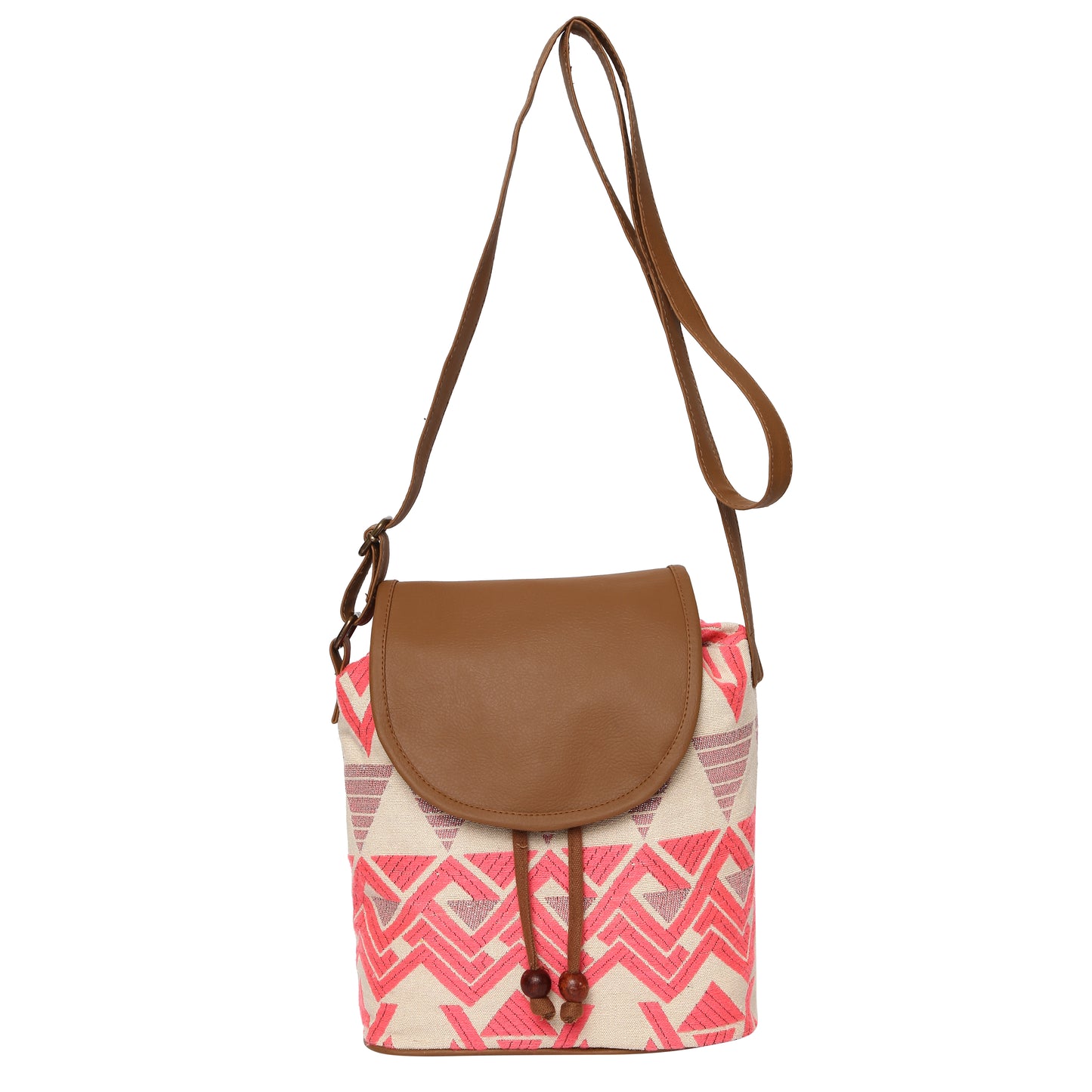 Women's Crossbody Cream and Coral Boho Print