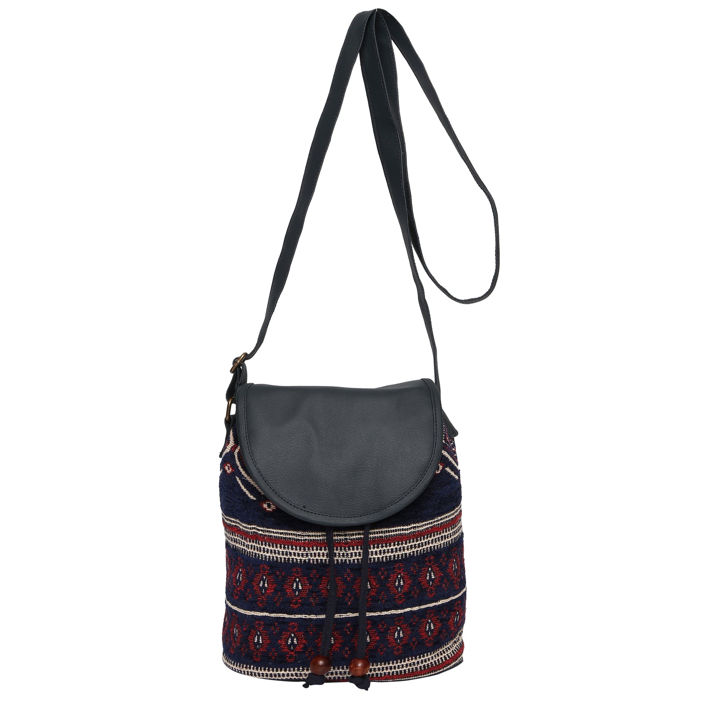 Women's Crossbody Navy Blue with Chenille Boho Print Bag