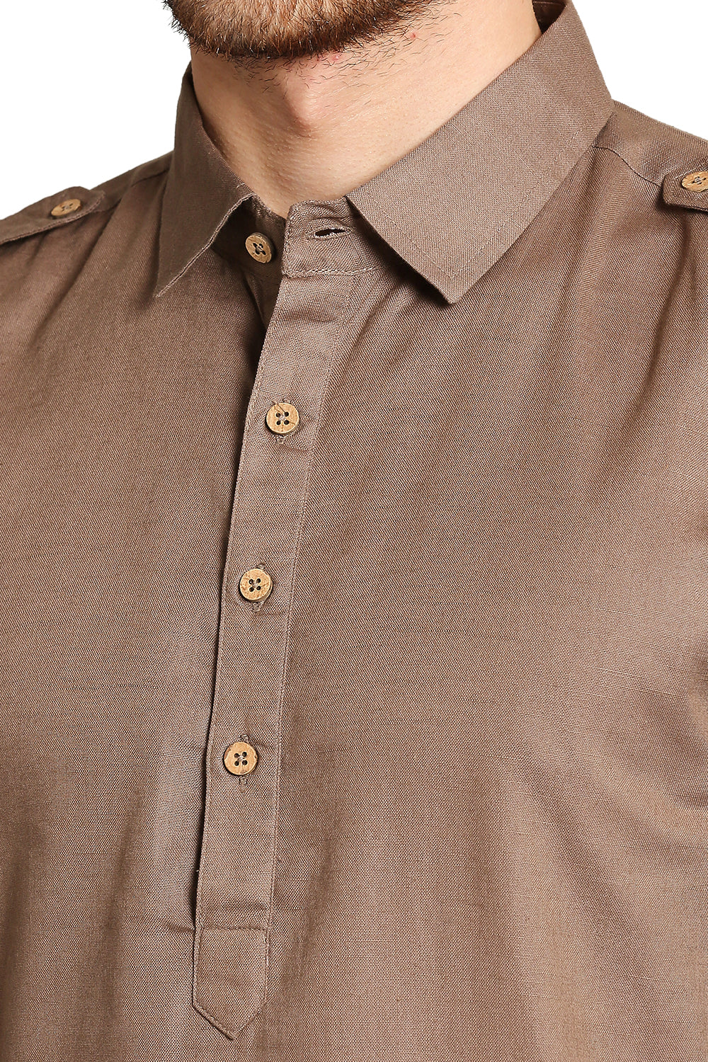 In-Sattva Men's Pullover Pathani Rollup Sleeve Kurta Tunic with Shoulder Strap Camel Brown
