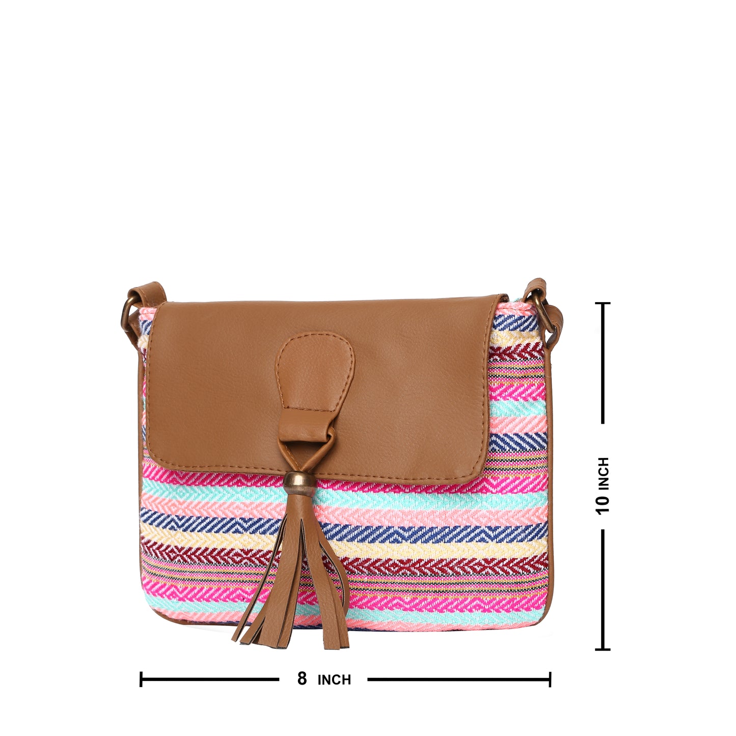 Women's Crossbody Multicolored Striped Print w/Tassel