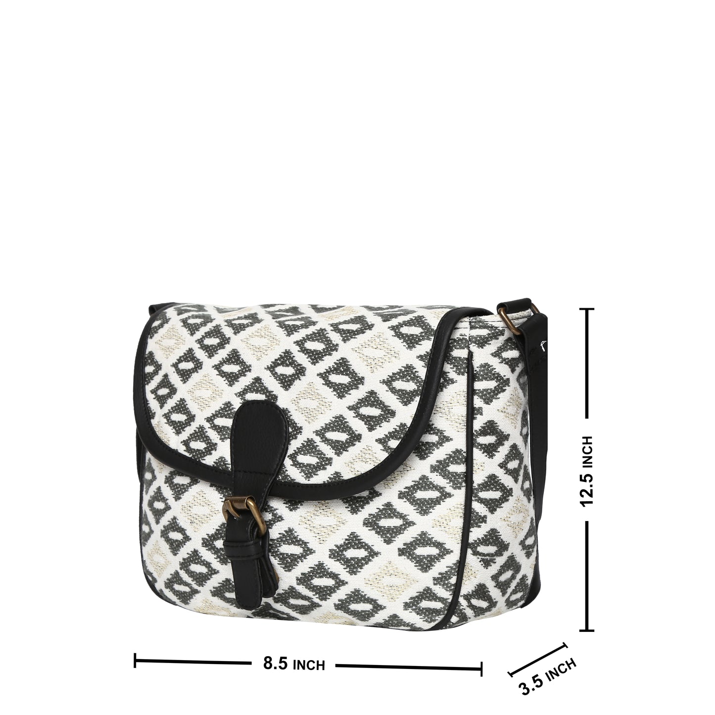 Women's Crossbody Black and White Diamond Textured Bag