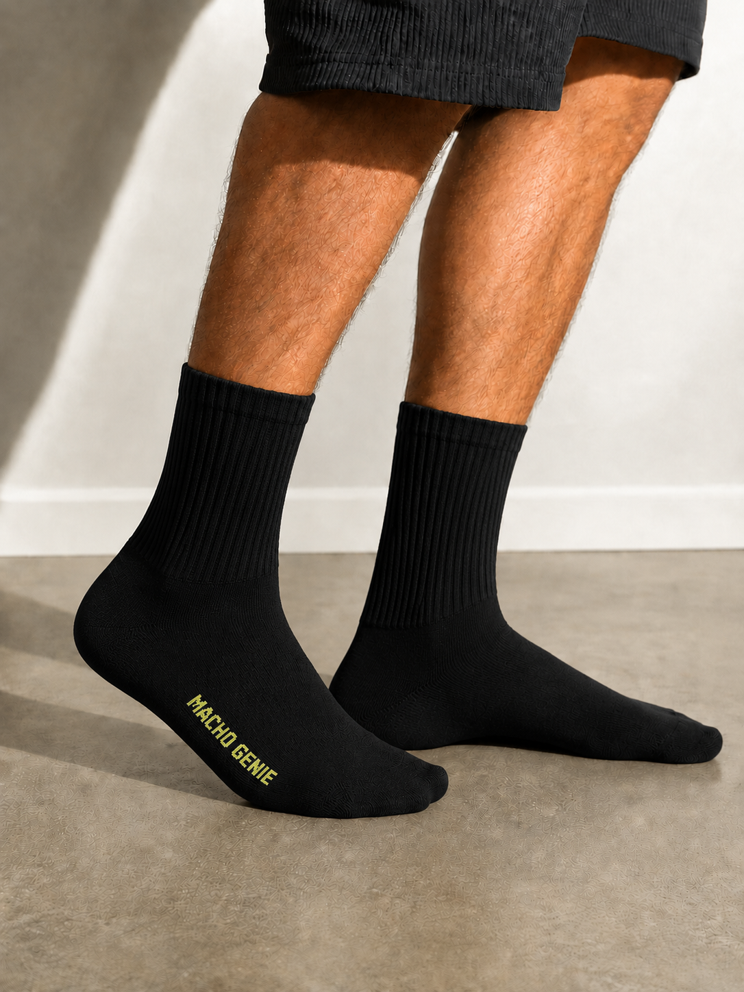 Macho Genie Men’s Black Crew Length Socks