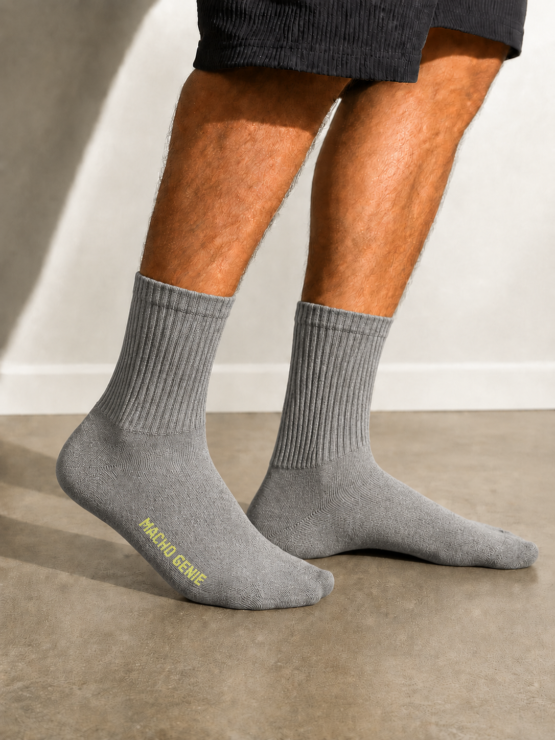 Macho Genie Men’s Grey Crew Length Socks