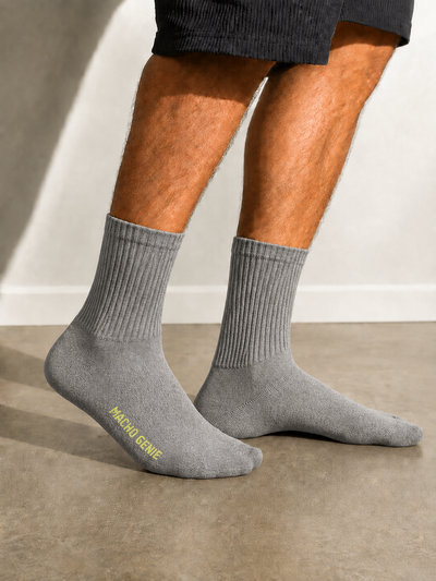 Macho Genie Men’s Grey Crew Length Socks