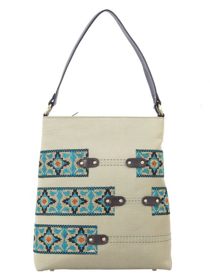 Ivory Tag Crossstitch Love A Cross Leather & Fabric Tote ÛÒ Front