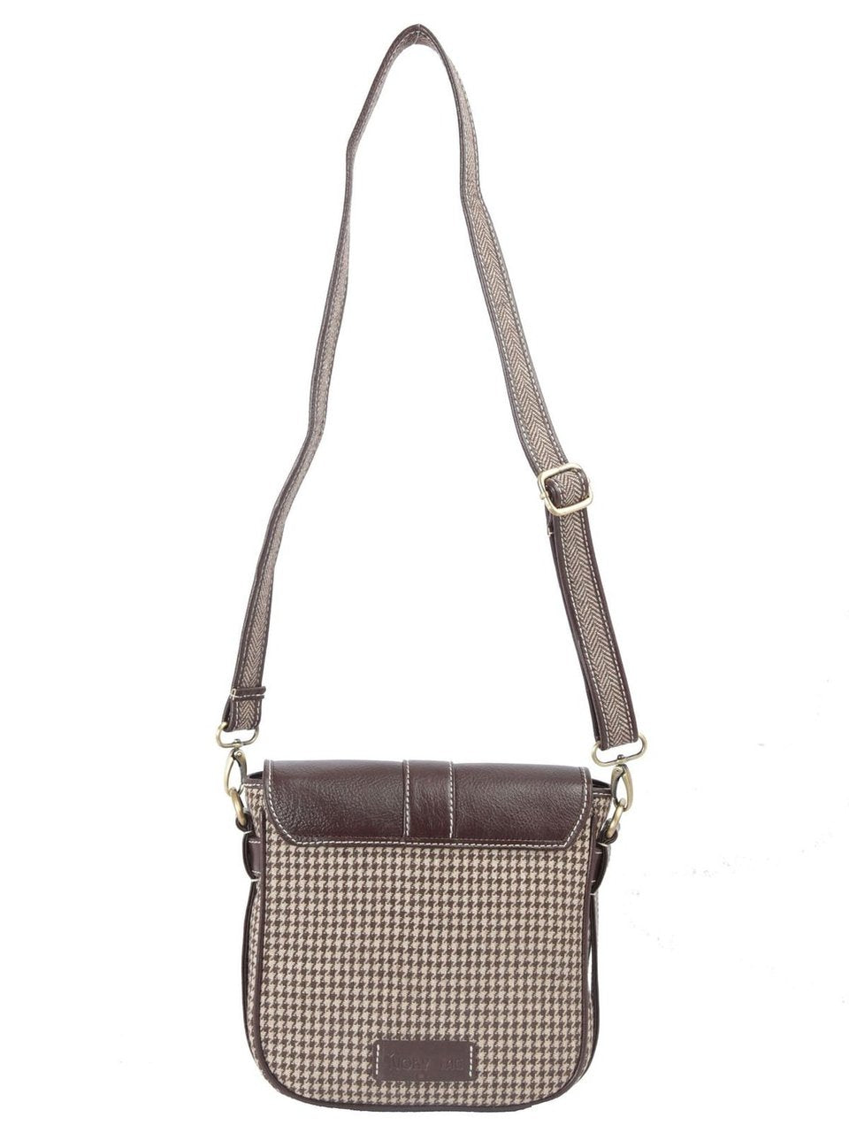 Ivory Tag Brown Leather & Houndstooth Crossbody Bag ÛÒ Back