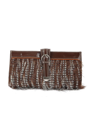 Ivory Tag Patent Leather Faux Fur Clutch ÛÒ Front