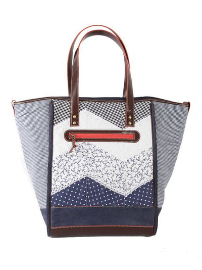 Ivory Tag Patched Up Blue Leather & Fabric Tote ÛÒ Back