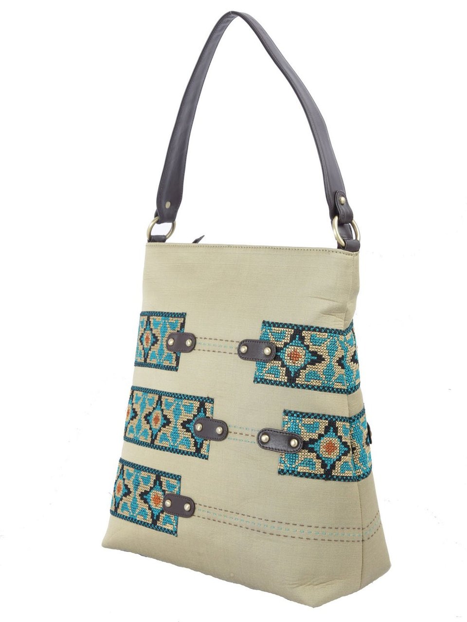 Ivory Tag Crossstitch Love A Cross Leather & Fabric Tote ÛÒ Side