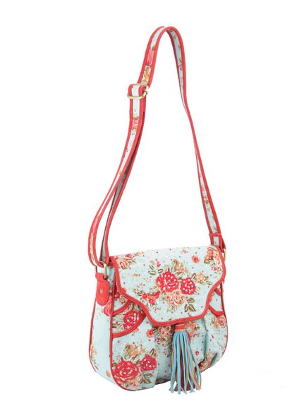 Ivory Tag Chintzy Turq Red Suede Crossbody Bag ÛÒ Side