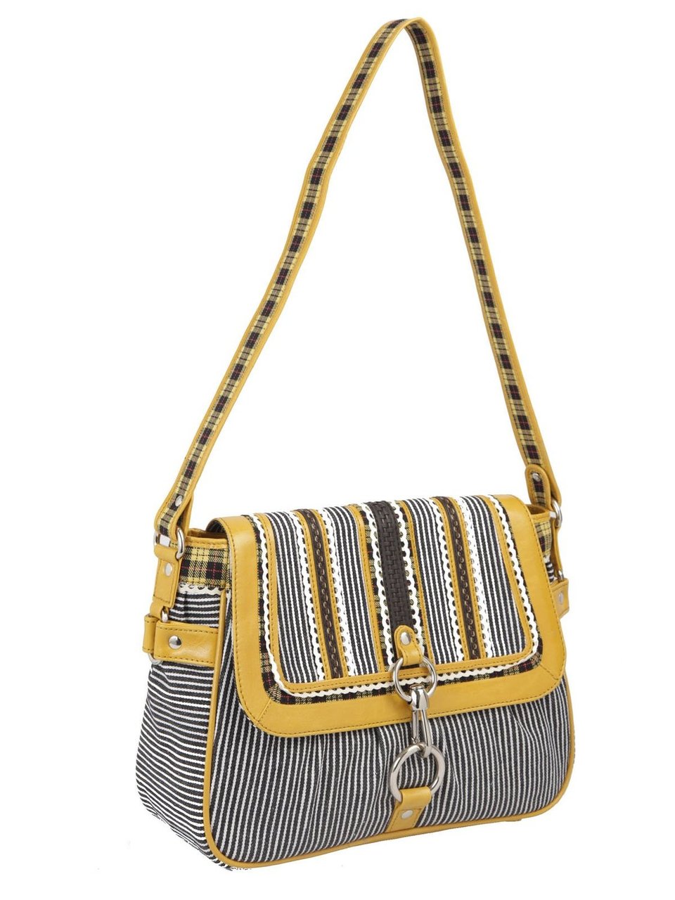 Ivory Tag Striped Patch Leather & Canvas Handbag ÛÒ Side