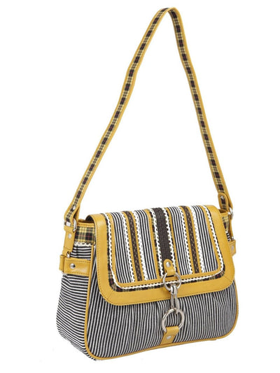 Ivory Tag Striped Patch Leather & Canvas Handbag ÛÒ Side