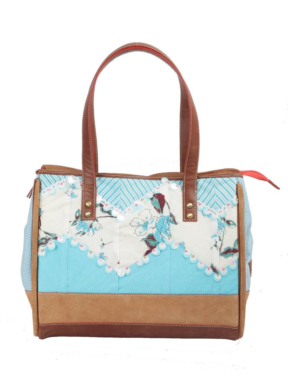 Ivory Tag Sequined Hand Emroidered Turq Zig-Zag Handbag ÛÒ Front