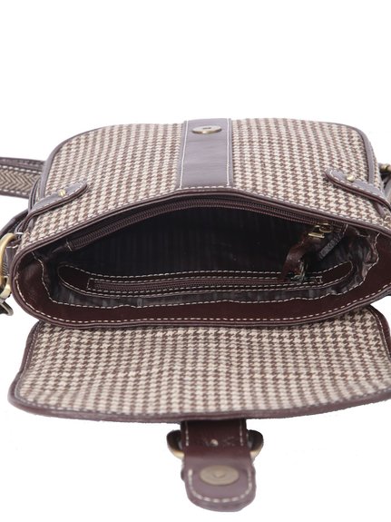 Ivory Tag Brown Leather & Houndstooth Crossbody Bag ÛÒ Inside