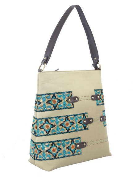 Ivory Tag Crossstitch Love A Cross Leather & Fabric Tote ÛÒ Side