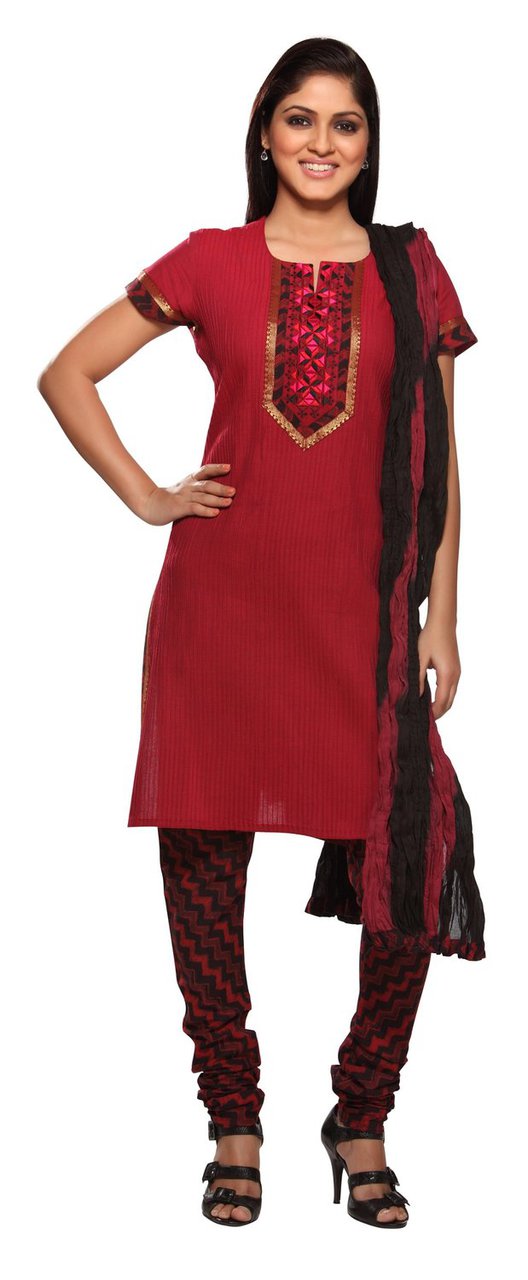 Red Printed In-Sattva 3-Pcs Ensemble - front design 