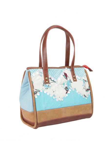 Ivory Tag Sequined Hand Emroidered Turq Zig-Zag Handbag ÛÒ Side