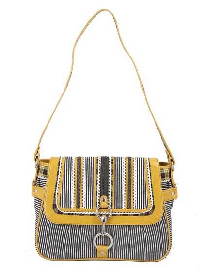 Ivory Tag Striped Patch Leather & Canvas Handbag ÛÒ Front