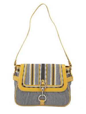 Ivory Tag Striped Patch Leather & Canvas Handbag ÛÒ Front