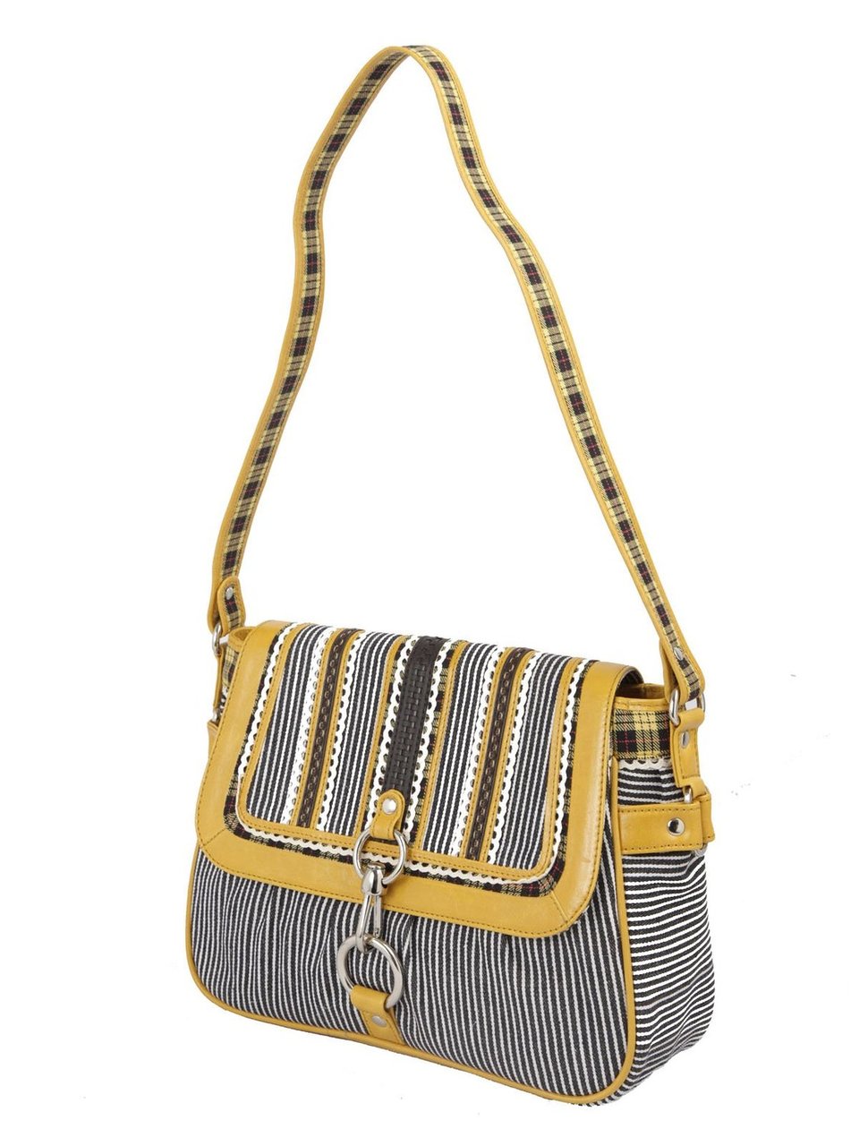 Ivory Tag Striped Patch Leather & Canvas Handbag ÛÒ Side